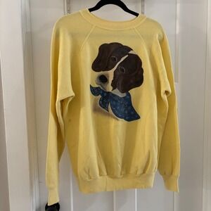 Vintage Yellow Dog Print Crewneck Sweatshirt X-Large Beagle Bandana Made in USA